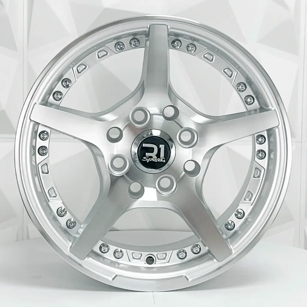 RIN 14X6 4-100/114.3 R1 SPORT 1536 SILVER MACHINE FACE+CHROME RIVETS ET30 CB73.1